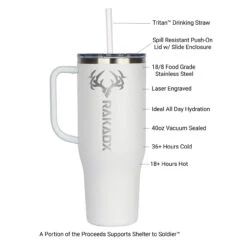 40 Oz Travel Mug Stainless Steel Laser Engraved | 2 Colors -RakAdx 40ozPerkaTravelMugWhiteLarge
