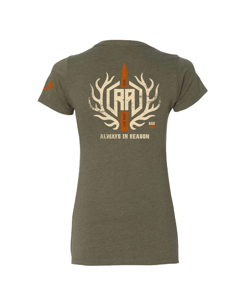 Ladies "Bone & Brass" Military Green Tee Shirt 4 Ladies "Bone & Brass" Military Green Tee Shirt - Image 2