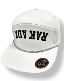 "UpWards Down" White 7 Panel Water Repellent FlatBill Snapback Trucker