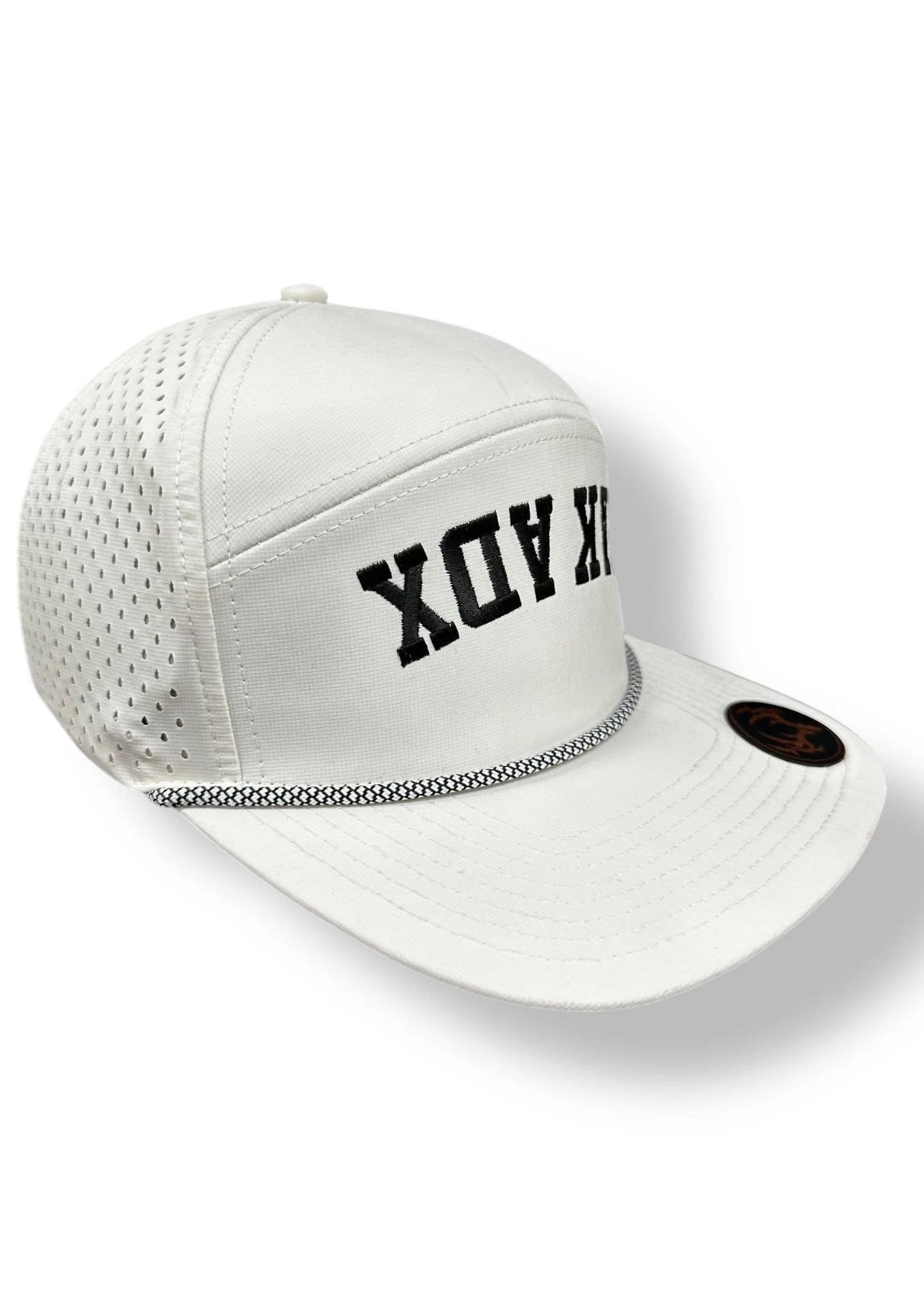 "UpWards Down" White 7 Panel Water Repellent FlatBill Snapback Trucker 5 "UpWards Down" White 7 Panel Water Repellent FlatBill Snapback Trucker - Image 3