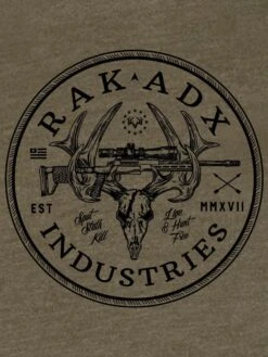 Womens RA Industries Rifle Tee -RakAdx boring rifle buck ladies back design