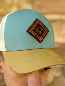 Delta Sky Blue Leather Patch Trucker Hat -RakAdx delta sky blue leather patch trucker hat headwear rakadx osfm